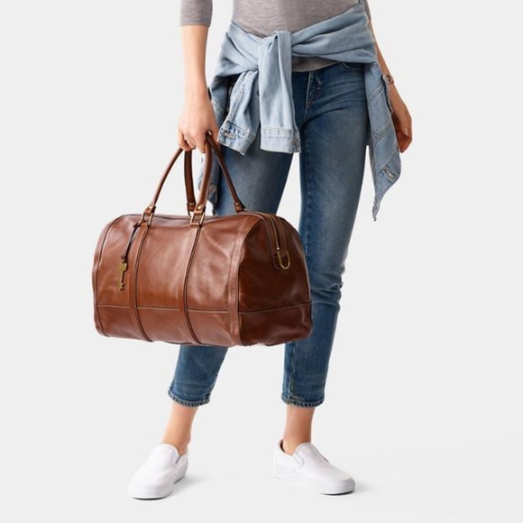 fossil leather weekender bag